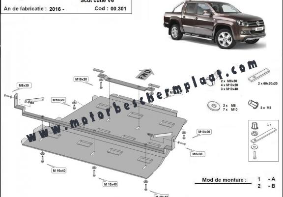 Versnellingsbak en Differentieel Beschermplaat voor Volkswagen Amarok -  V6 automat