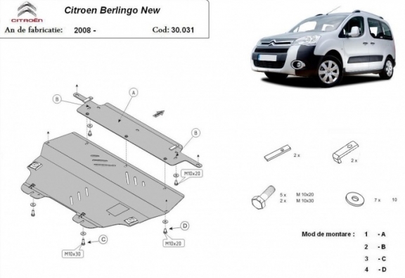 Motor, Versnellingsbak en Radiator Beschermplaat voor Citroen Berlingo