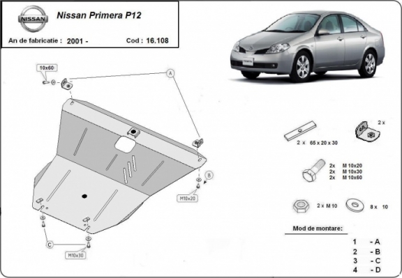Motor, Versnellingsbak en Radiator Beschermplaat voor Nissan Primera P12