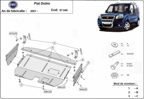 Motor, Versnellingsbak en Radiator Beschermplaat voor Fiat Doblo