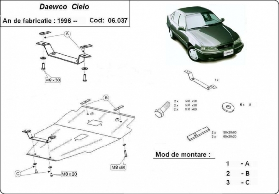 Motor, Versnellingsbak en Radiator Beschermplaat voor Daewoo Cielo
