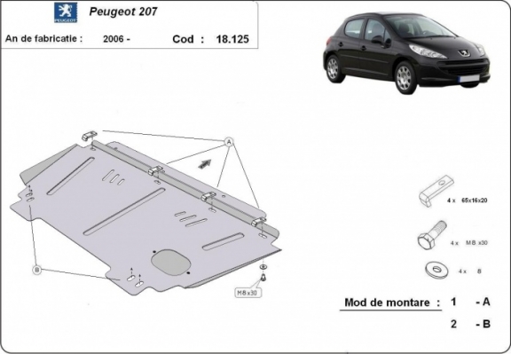 Motor, Versnellingsbak en Radiator Beschermplaat voor Peugeot 207