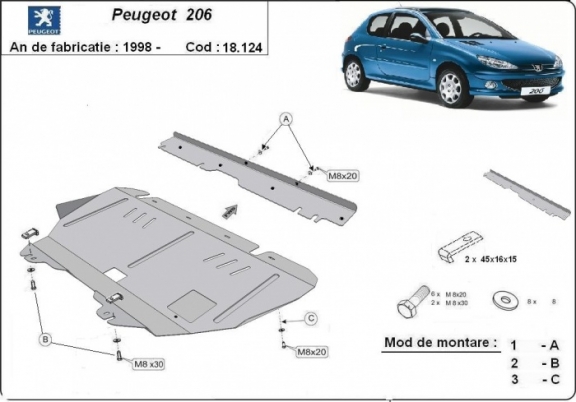 Motor, Versnellingsbak en Radiator Beschermplaat voor Peugeot 206