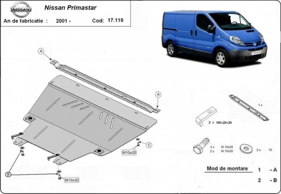 Motor, Versnellingsbak en Radiator Beschermplaat voor Nissan Primastar