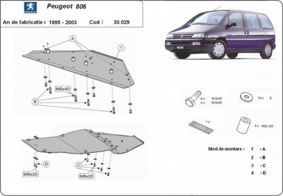 Motor en Versnellingsbak Beschermplaat voor Peugeot 806