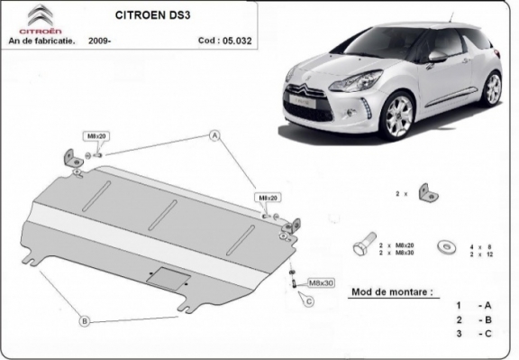 Motor en Versnellingsbak Beschermplaat voor Citroen DS3