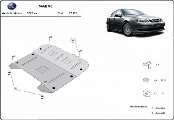 Motor en Versnellingsbak Beschermplaat voor Saab 9-3