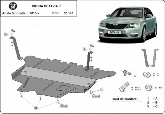 Motor en Versnellingsbak Beschermplaat voor Skoda Octavia 3 - handmatige versnellingen