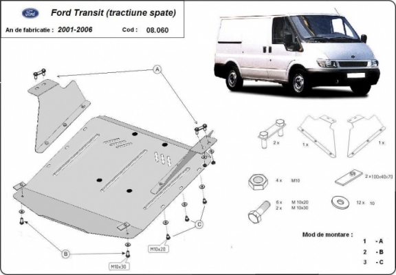 Motor en Versnellingsbak Beschermplaat voor Ford Transit - RWD