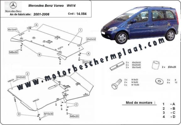 Motor, Versnellingsbak en Radiator Beschermplaat voor Mercedes Vaneo W414