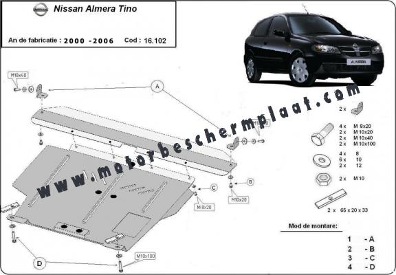 Motor, Versnellingsbak en Radiator Beschermplaat voor Nissan Almera Tino