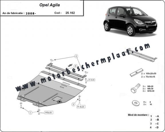 Motor en Versnellingsbak Beschermplaat voor Opel Agila (H08)