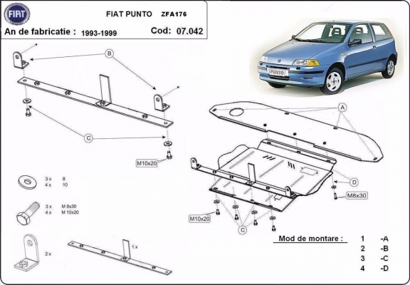 Motor, Versnellingsbak en Radiator Beschermplaat voor Fiat Punto