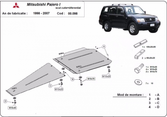 Versnellingsbak en Differentieel Beschermplaat voor Mitsubishi Pajero Sport 1