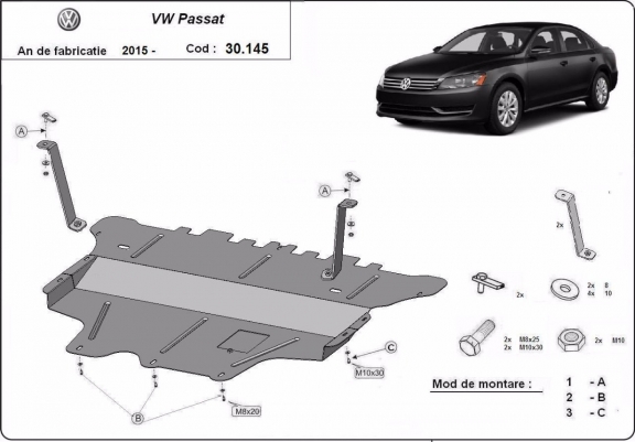 Motor, Versnellingsbak en Radiator Beschermplaat voor VW Passat B8 - handmatige versnellingen