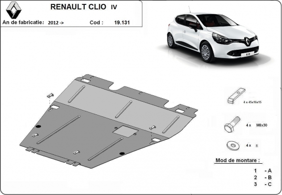 Motor en Versnellingsbak Beschermplaat voor Renault Clio 4