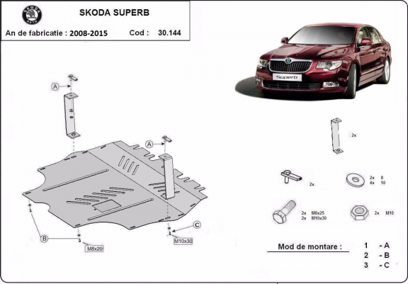 Motor, Versnellingsbak en Radiator Beschermplaat voor Skoda Superb