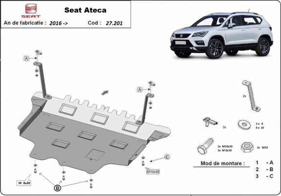 Motor, Versnellingsbak en Radiator Beschermplaat voor Seat Ateca