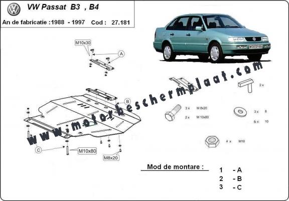 Motor en Versnellingsbak Beschermplaat voor Volkswagen Passat - B3, B4 