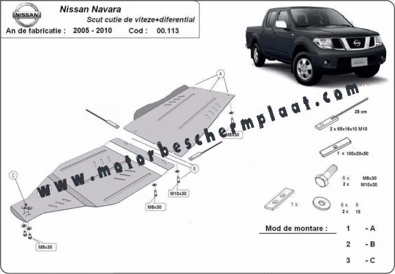 Versnellingsbak  Beschermplaat voor Nissan Navara