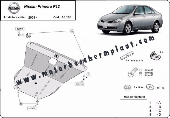 Motor, Versnellingsbak en Radiator Beschermplaat voor Nissan Primera P12