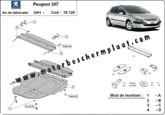 Motor, Versnellingsbak en Radiator Beschermplaat voor Peugeot 307