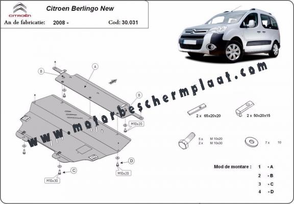 Motor, Versnellingsbak en Radiator Beschermplaat voor Citroen Berlingo