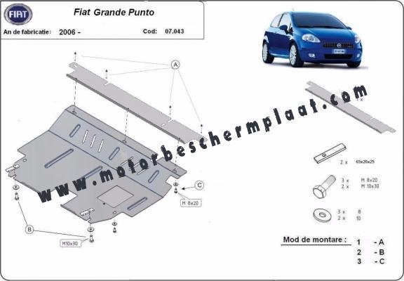 Motor, Versnellingsbak en Radiator Beschermplaat voor Fiat Grande Punto