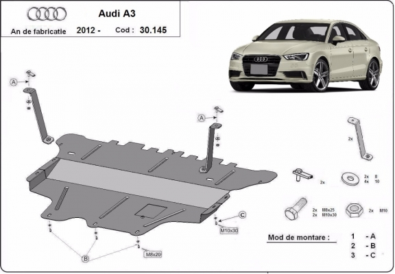 Motor, Versnellingsbak en Radiator Beschermplaat voor Audi A3 (8V)