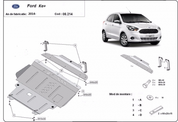 Motor, Versnellingsbak en Radiator Beschermplaat voor Ford KA+