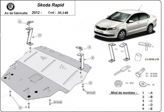 Motor, Versnellingsbak en Radiator Beschermplaat voor Skoda Rapid