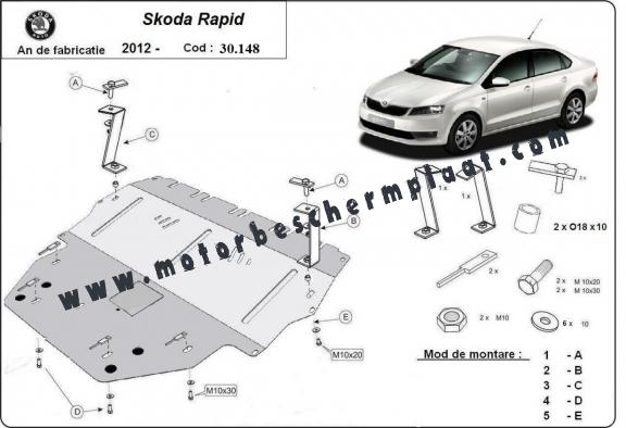 Motor, Versnellingsbak en Radiator Beschermplaat voor Skoda Rapid