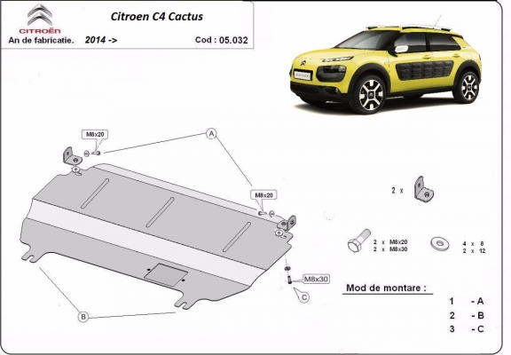 Motor, Versnellingsbak en Radiator Beschermplaat voor Citroen C4 Cactus
