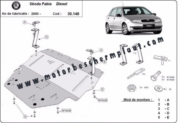 Motor, Versnellingsbak en Radiator Beschermplaat voor Skoda Fabia Diesel