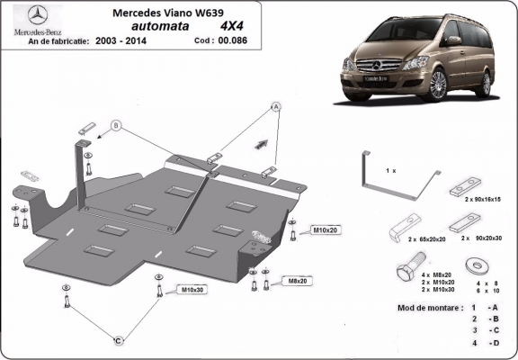 Versnellingsbak Beschermplaat voor Mercedes Viano W639 - 4x4 -automatische versnellingsbak