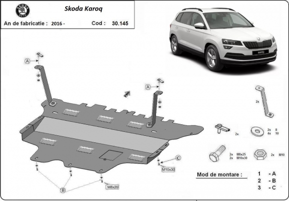 Motor, Versnellingsbak en Radiator Beschermplaat voor Skoda Karoq - handmatige versnellingen