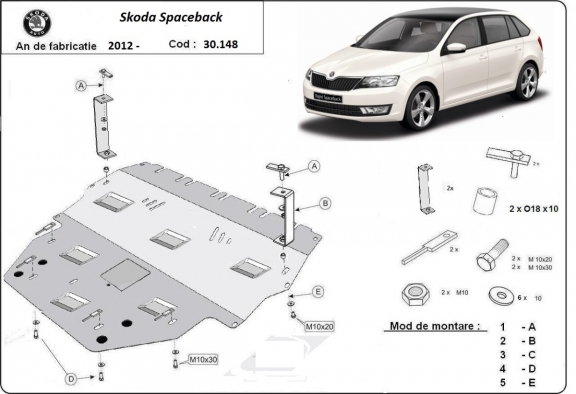 Motor, Versnellingsbak en Radiator Beschermplaat voor Skoda Spaceback