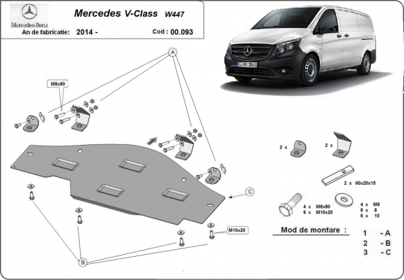 Stop&Go Systeem Beschermplaat voor Mercedes V-Classe W447, 4x2, 1.6 D