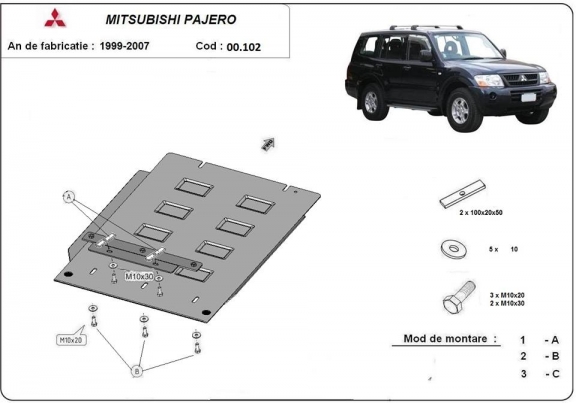 Versnellingsbak Beschermplaat voor Mitsubishi Pajero 3 (V60, V70)