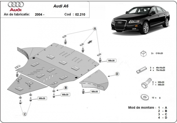 Motor, Versnellingsbak en Radiator Beschermplaat voor Audi A6 met zijflappen
