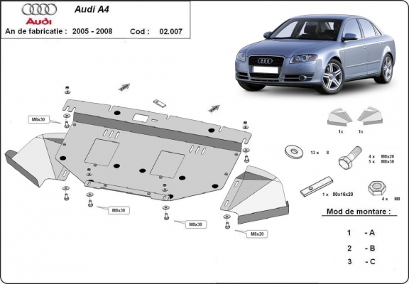 Motor en Radiator Beschermplaat voor Audi A4 B7
