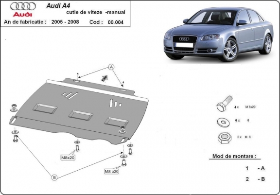 Versnellingsbak Beschermplaat voor Audi A4  B7 - manuelle
