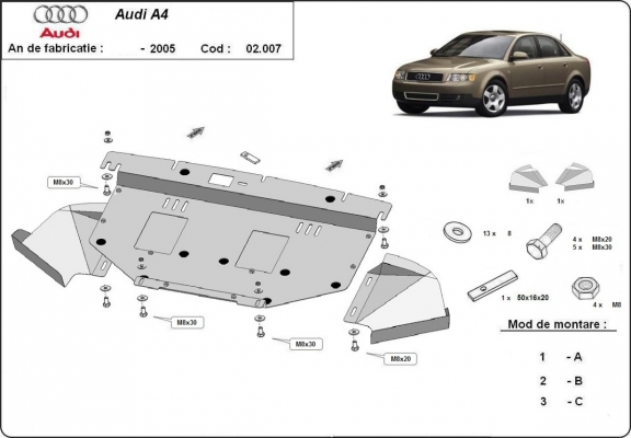 Motor en Radiator Beschermplaat voor Audi A4  B6