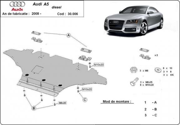 Motor en Radiator Beschermplaat voor Audi A5, diesel