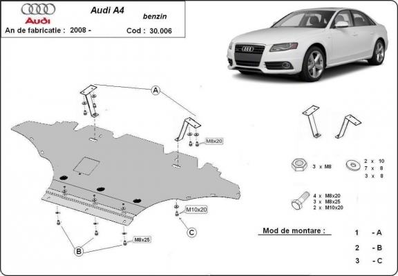 Motor en Radiator Beschermplaat voor Audi A4 B8, benzine