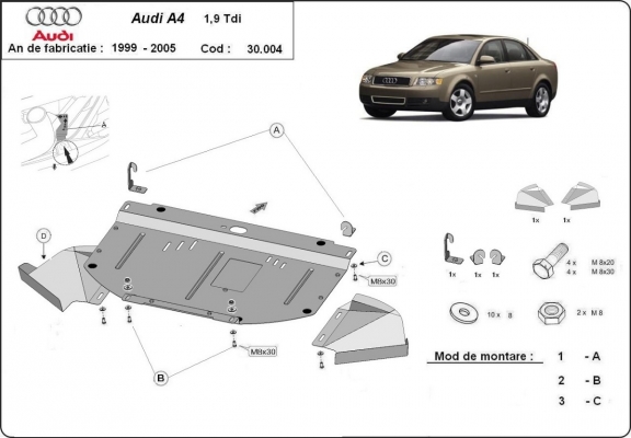 Motor en Radiator Beschermplaat voor Audi A4  B6, 1.9 Tdi