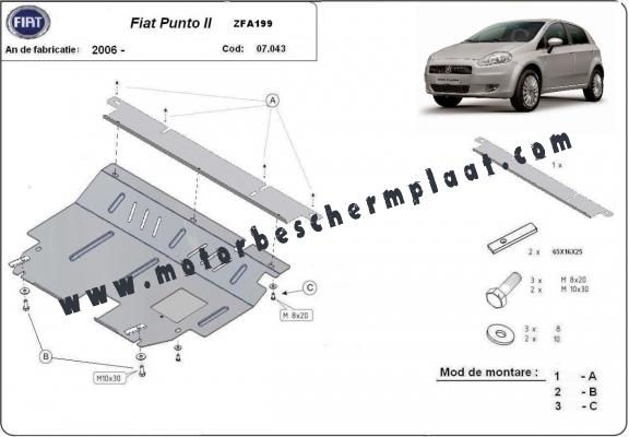 Motor, Versnellingsbak en Radiator Beschermplaat voor Fiat Punto 