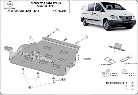 Versnellingsbak Beschermplaat voor Mercedes Vito W639 - 2.2 D 4x2