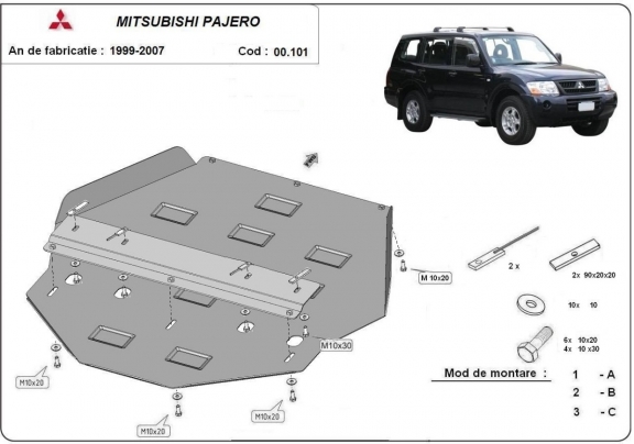 Versnellingsbak Beschermplaat voor Mitsubishi Pajero 3 (V60, V70) Vers 2.0