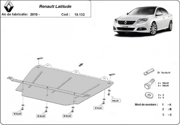 Motor, Versnellingsbak en Radiator Beschermplaat voor Renault Latitude
